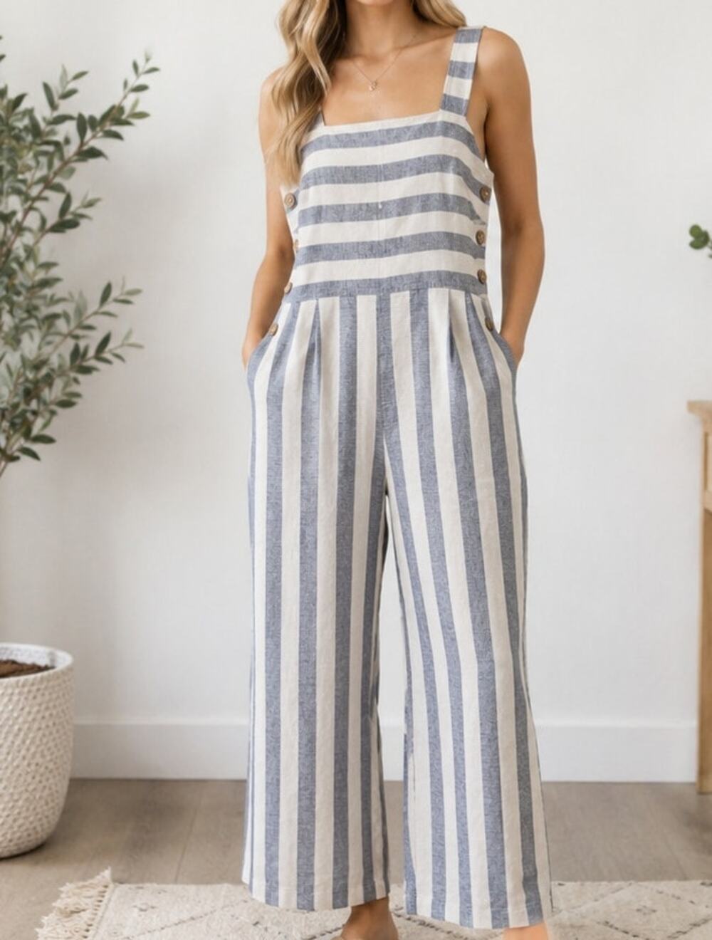 NWT Altar'd State Boho Chic Striped Linen Blend Wide Leg Romper S